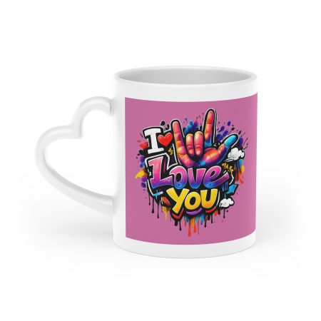 Herzentasse pink - "I Love You" mit Handzeichen in Comic-Style