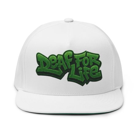 Flat Bill-Cap weiss mit Matrix Style - Deaf for Life - gestrickt