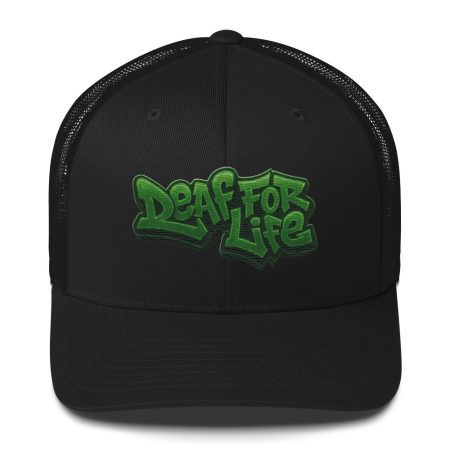 Trucker-Cap mit Matrix Style – Deaf for Life – gestrickt