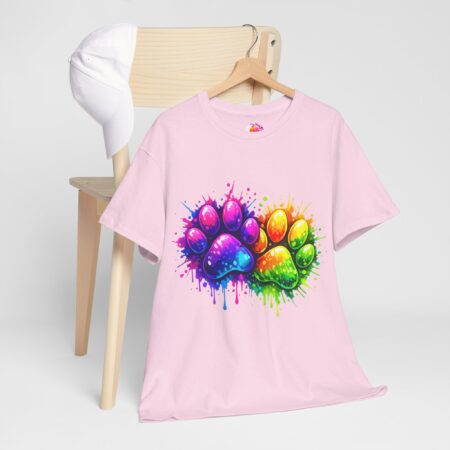 BASIC T-SHIRT - Bunte Neon Pfotenabdrücke Geschenk für Hunde und Katzen Fans