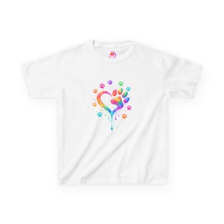 BASIC T‑SHIRT Kids – Rainbow Pawprint Heart für Tierliebhaber