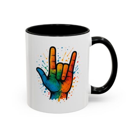 Kaffeetasse mit buntem Gebärdensprach ILY ohne Text