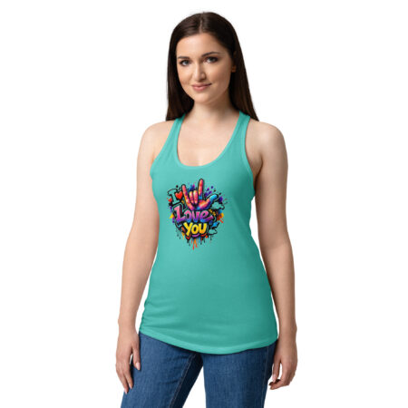 Ideales Racerback-Tanktop für Damen mit Handzeichen I love you