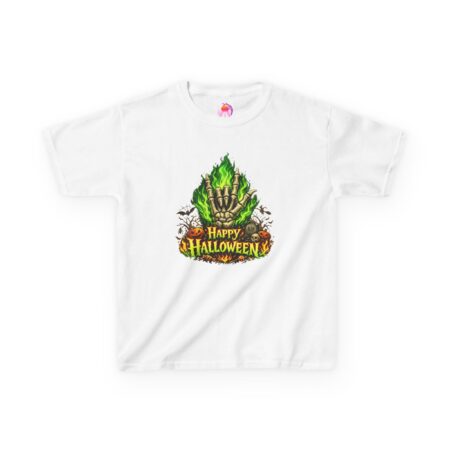 Kids T‑Shirt – Happy Halloween – Spooky Green Monster Hand & Skull Graphic