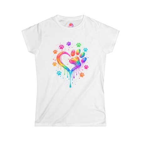 T-Shirt – Damen – Rainbow Pawprint Heart – Tierliebhaber, Aquarell, Rainbow