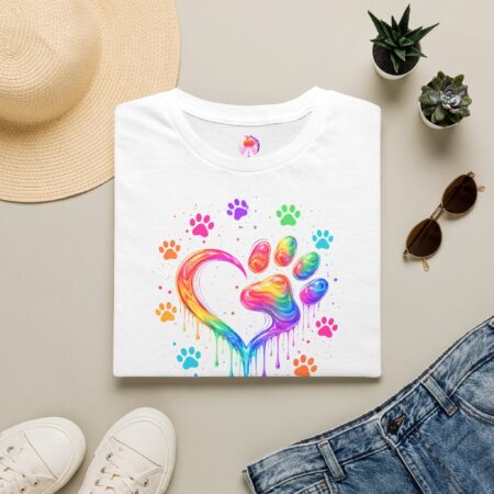 T-Shirt – Unisex – Rainbow Pawprint Heart – Tierliebhaber, Aquarell, Rainbow