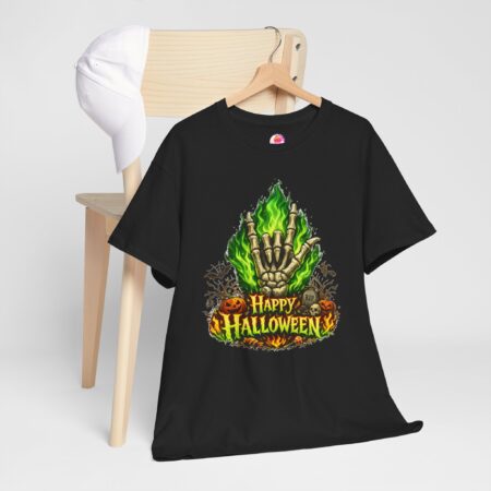 T‑Shirt – Happy Halloween – Grüne Geisterhand & Kürbisgrafik – Spooky Edition